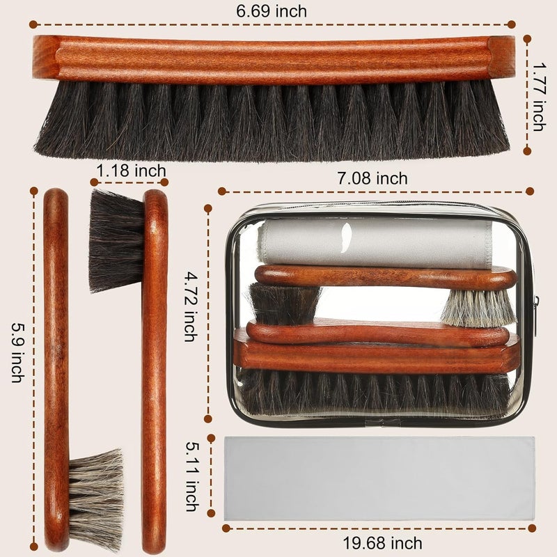 Pylevemv 4Pcs Shoe Brush, Premium Horse Hair Brush for Leather, Professional Shoe Polish Brush, Long-lasting Shoe Cleaning Brush, 100 Percent Horsehair Shoe Brush Shine Kit for Cleaning and Polishing - Image 2